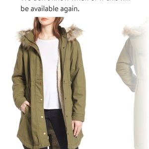BP Nordstrom hooded anorak shearling jacket